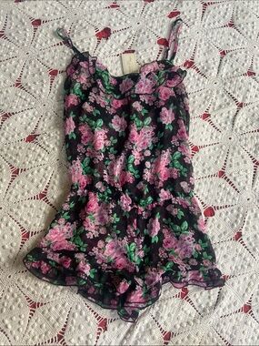 Forever 21 Sheer Black Floral Lingerie Romper NWT Small